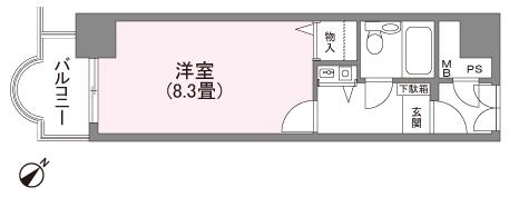 Floor plan. 1K, Price 3 million yen, Occupied area 23.29 sq m , Balcony area 3.8 sq m