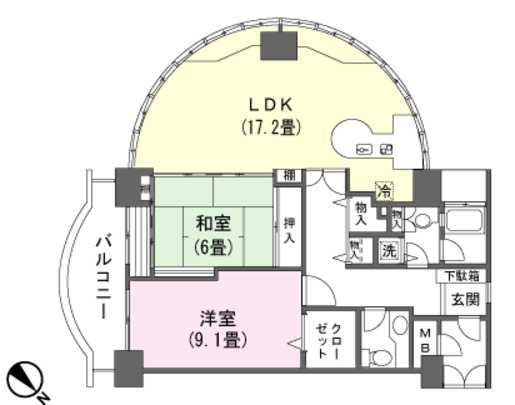 Floor plan. 2LDK, Price 12 million yen, Occupied area 91.87 sq m , Balcony area 9.36 sq m