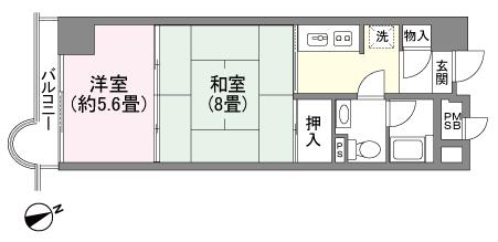 Floor plan. 2K, Price 2.9 million yen, Occupied area 38.98 sq m , Balcony area 3.88 sq m