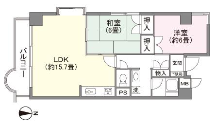 Floor plan. 2LDK, Price 2.5 million yen, Occupied area 62.35 sq m , Balcony area 5.04 sq m