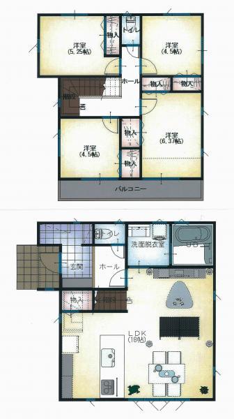 Floor plan. 22,300,000 yen, 4LDK, Land area 96.9 sq m , Building area 96.05 sq m