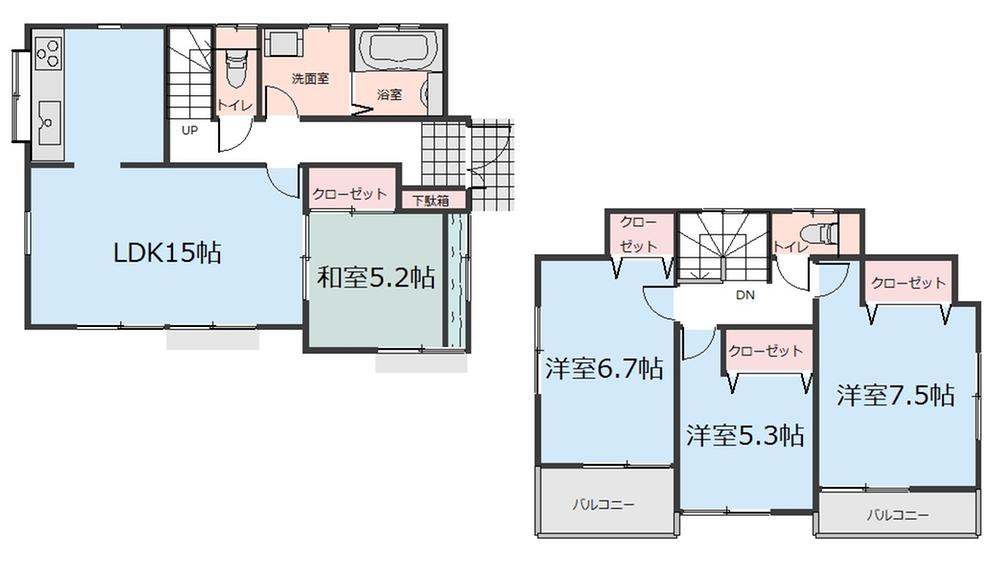 Floor plan. (6 Building), Price 19,800,000 yen, 4LDK, Land area 127.81 sq m , Building area 95.22 sq m