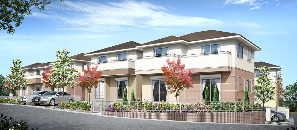 Cityscape Rendering. The property is realized urban development, such as the one in the garden. Draw a beautiful scenery of the four seasons is dogwood and colorful planting symbol tree in the Town. Safety and durability of the house itself era seek, Pursuit of innovation (Cityscape Rendering ※ 1)