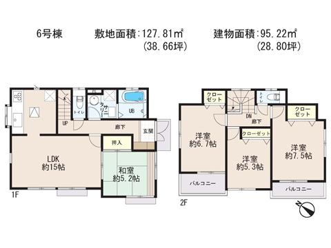 Floor plan. 18,800,000 yen, 4LDK, Land area 127.81 sq m , Building area 95.22 sq m