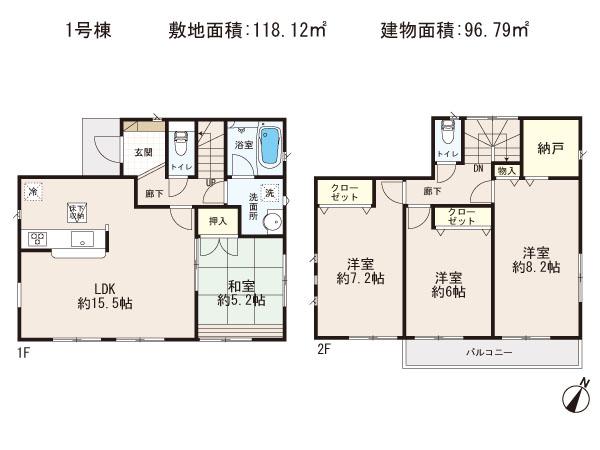 Floor plan. 22,800,000 yen, 4LDK + S (storeroom), Land area 118.12 sq m , Building area 96.79 sq m