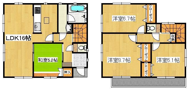 Floor plan. ( [CRADLE GARDEN Kamagaya Higashimichinobe Twelfth] 2 Building), Price 16.8 million yen, 4LDK, Land area 127.68 sq m , Building area 97.19 sq m