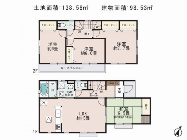 Floor plan. 18,800,000 yen, 4LDK, Land area 138.58 sq m , Building area 98.53 sq m