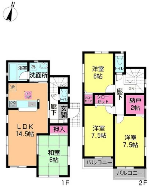 Floor plan. (1 Building), Price 18,800,000 yen, 4LDK+S, Land area 103.7 sq m , Building area 95.98 sq m
