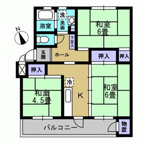 Floor plan. 3DK, Price 3 million yen, Occupied area 51.82 sq m , Balcony area 7.91 sq m