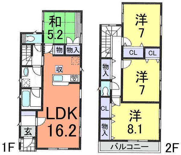 Floor plan. (1 Building), Price 19,800,000 yen, 4LDK, Land area 100 sq m , Building area 102.86 sq m