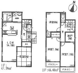 Floor plan. (1 Building), Price 18,800,000 yen, 4LDK+S, Land area 103.7 sq m , Building area 95.98 sq m