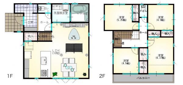 Floor plan. 22,300,000 yen, 4LDK, Land area 97.45 sq m , LDK of building area 96.05 sq m 1 floor spacious 18 Pledge Living-in stairs also happy family-friendly 4LDK