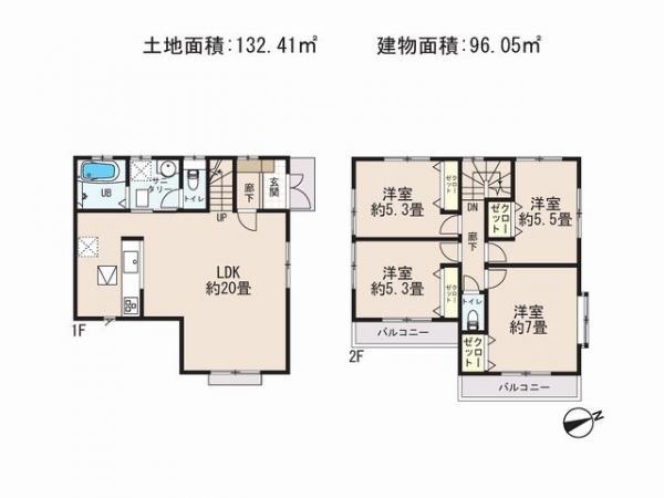 Floor plan. 23.8 million yen, 4LDK, Land area 132.41 sq m , Building area 96.05 sq m