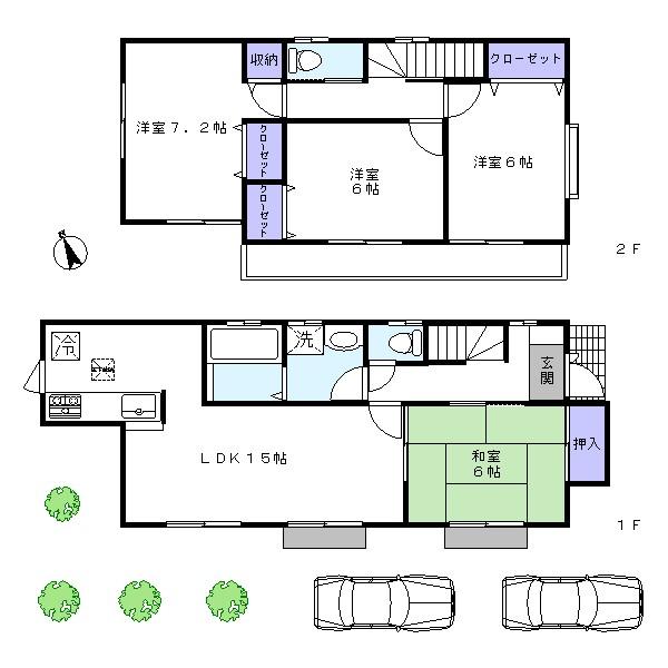 Floor plan. 23.8 million yen, 4LDK, Land area 125.39 sq m , Building area 95.64 sq m 1 Building floor plan