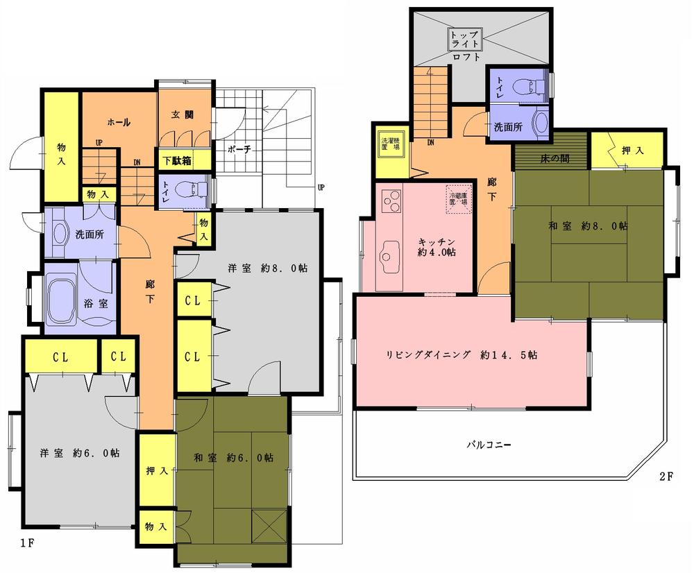 Floor plan. 21.5 million yen, 4LDK, Land area 167.06 sq m , Building area 109.92 sq m all room 6 quires more, Storage space rich Second floor living large balcony