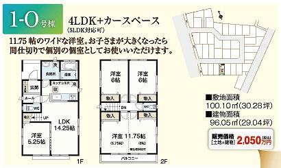 Floor plan. (1-0), Price 20.5 million yen, 4LDK, Land area 100.1 sq m , Building area 96.05 sq m