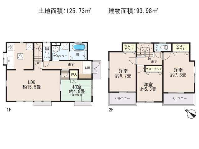 Floor plan. (8 Building), Price 18,800,000 yen, 4LDK, Land area 125.73 sq m , Building area 93.98 sq m