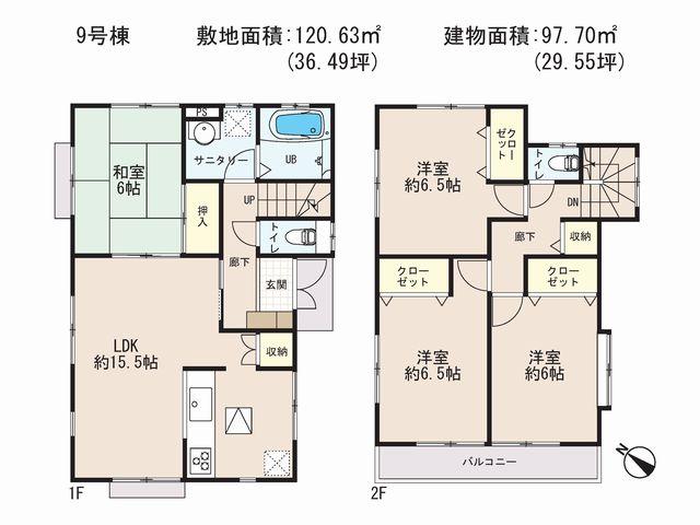 Floor plan. (9 Building), Price 23.8 million yen, 4LDK, Land area 120.63 sq m , Building area 97.7 sq m