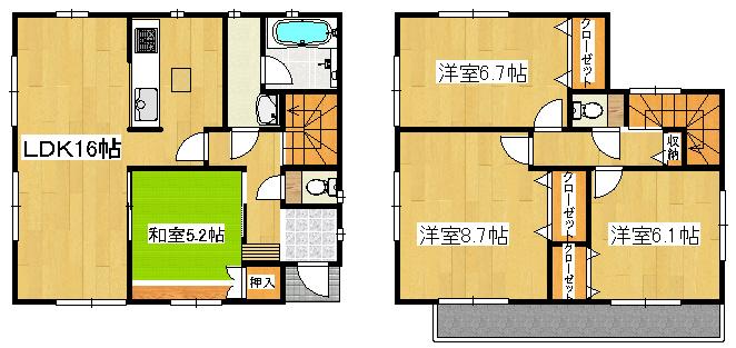 Floor plan. (Building 2), Price 16.8 million yen, 4LDK, Land area 127.68 sq m , Building area 97.19 sq m