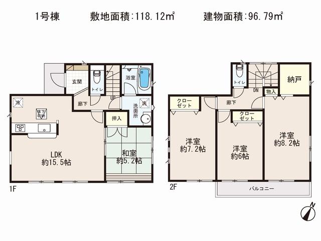 Floor plan. 23.8 million yen, 4LDK + S (storeroom), Land area 118.12 sq m , Building area 96.79 sq m