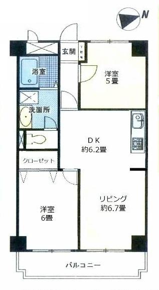 Floor plan. 2LDK, Price 11 million yen, Footprint 52.2 sq m , Balcony area 6.75 sq m