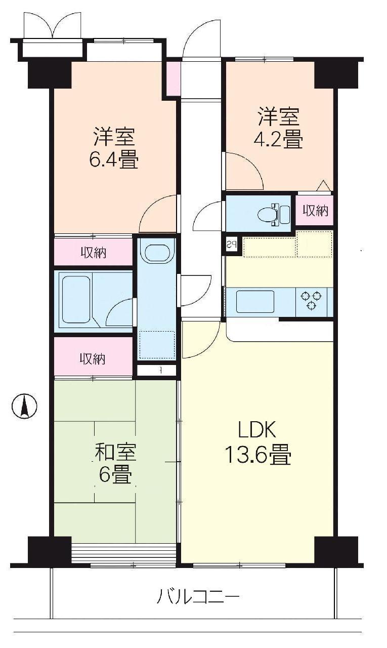 Floor plan. 3LDK, Price 13 million yen, Occupied area 66.36 sq m , Balcony area 7.2 sq m
