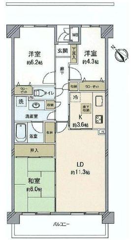 Floor plan. 3LDK, Price 7.9 million yen, Footprint 72.2 sq m , Balcony area 9.15 sq m
