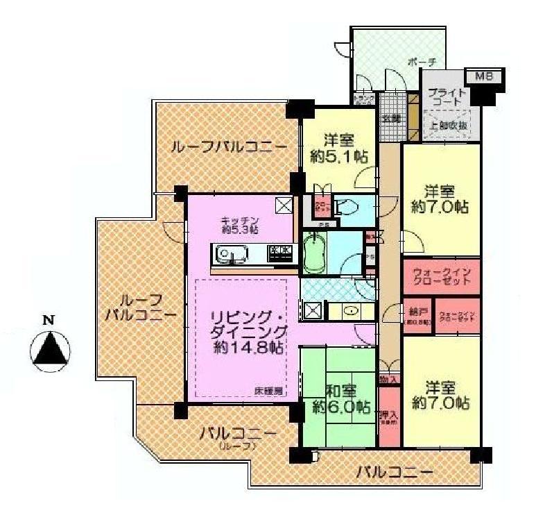 Floor plan. 4LDK, Price 42,800,000 yen, Footprint 105.99 sq m , Balcony area 22.75 sq m