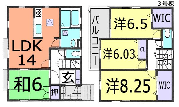 Floor plan. (3 Building), Price 26,800,000 yen, 4LDK, Land area 120.5 sq m , Building area 99.36 sq m