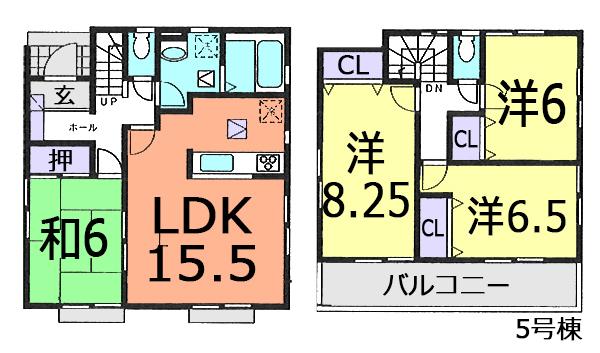 Floor plan. (5 Building), Price 23.8 million yen, 4LDK, Land area 122.5 sq m , Building area 99.36 sq m
