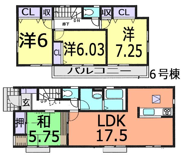 Floor plan. (6 Building), Price 27,800,000 yen, 4LDK, Land area 148.58 sq m , Building area 99.77 sq m
