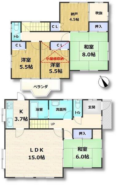 Floor plan. 18,800,000 yen, 4LDK+S, Land area 139.05 sq m , Building area 114.01 sq m