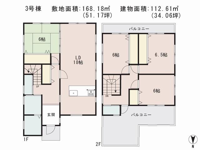 Floor plan. (3 Building), Price 22,800,000 yen, 4LDK, Land area 169.15 sq m , Building area 112.61 sq m