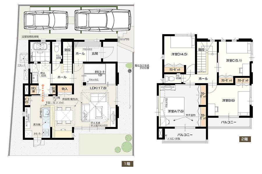 Floor plan. (6 Building), Price 31,800,000 yen, 4LDK, Land area 126.49 sq m , Building area 108.52 sq m