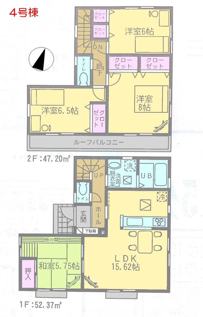 Floor plan. (4 Building), Price 23.8 million yen, 4LDK, Land area 138.64 sq m , Building area 99.57 sq m