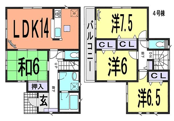 Floor plan. (4 Building), Price 28.8 million yen, 4LDK, Land area 118.1 sq m , Building area 94.36 sq m