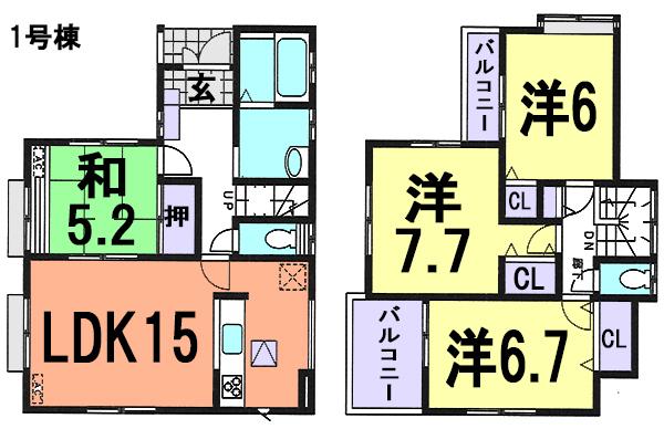 Floor plan. (1 Building), Price 22,800,000 yen, 4LDK, Land area 129.91 sq m , Building area 96.05 sq m