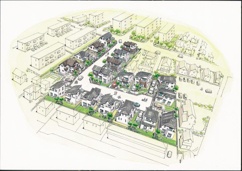 Cityscape Rendering. To Sakasai the rich green spreads, Incorporating the goodness of the Nordic lifestyle "Berika Sakasai" streets of all 19 House is the birth.