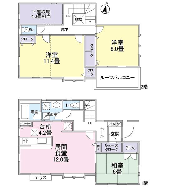 Floor plan. (1 Building), Price 33,800,000 yen, 3LDK, Land area 124.29 sq m , Building area 111.91 sq m
