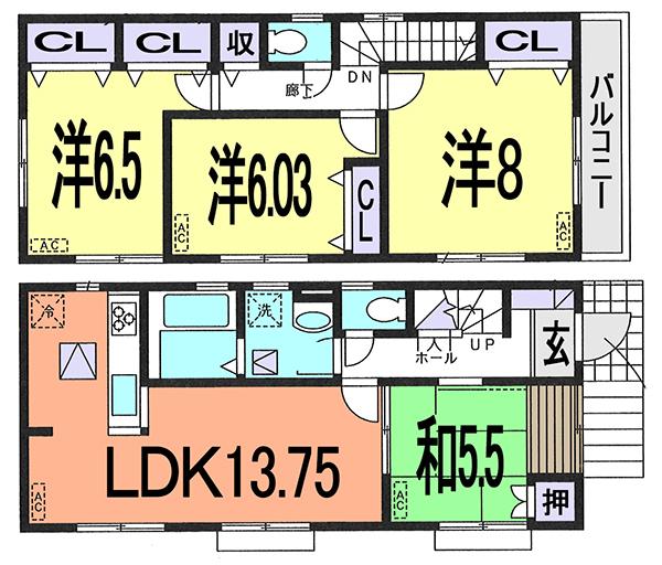 Floor plan. 23.8 million yen, 4LDK, Land area 104.67 sq m , Building area 95.22 sq m convenient whole room with storage space