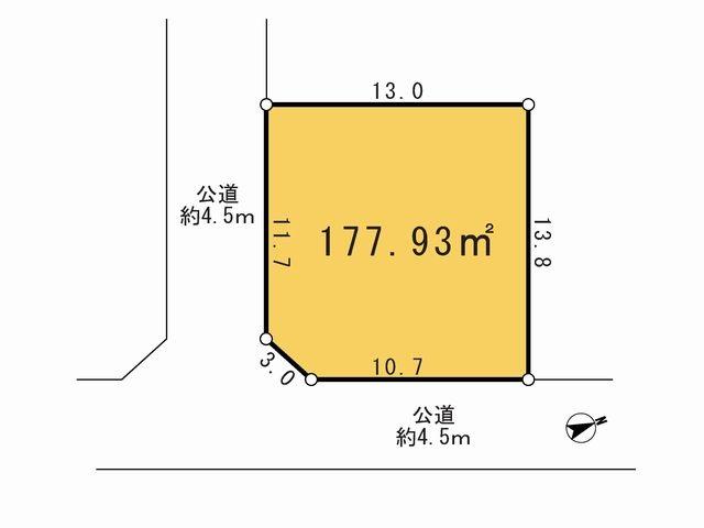 Compartment figure. Land price 19.3 million yen, Land area 177.93 sq m southeast corner lot Site area 53.8 square meters