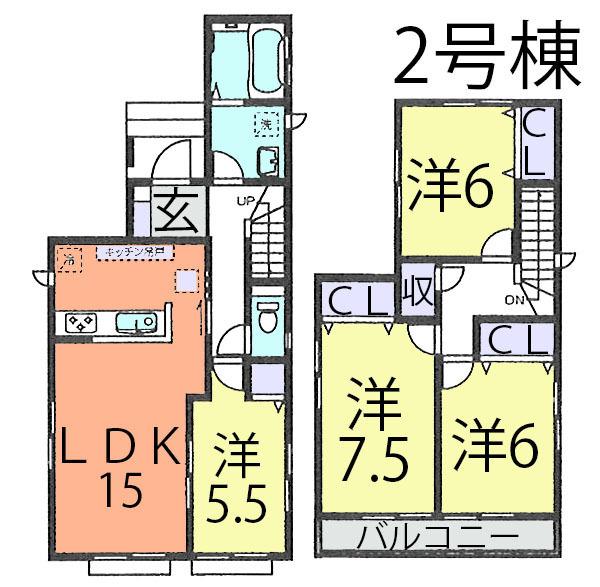 Floor plan. (Building 2), Price 18,800,000 yen, 4LDK, Land area 157.45 sq m , Building area 96.05 sq m