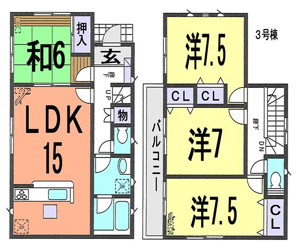 Floor plan. (3 Building), Price 23.8 million yen, 4LDK, Land area 116.84 sq m , Building area 98.01 sq m