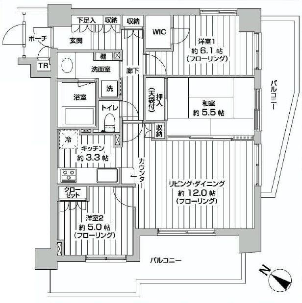 Floor plan. 3LDK, Price 17,900,000 yen, Occupied area 73.52 sq m , Good Floor balcony area 21.75 sq m usability
