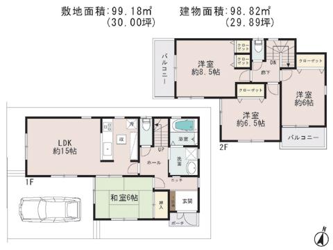 Floor plan. 22,800,000 yen, 4LDK, Land area 99.18 sq m , Building area 98.82 sq m