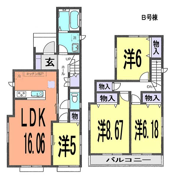 Floor plan. (B Building), Price 26,800,000 yen, 4LDK, Land area 151.15 sq m , Building area 98.99 sq m