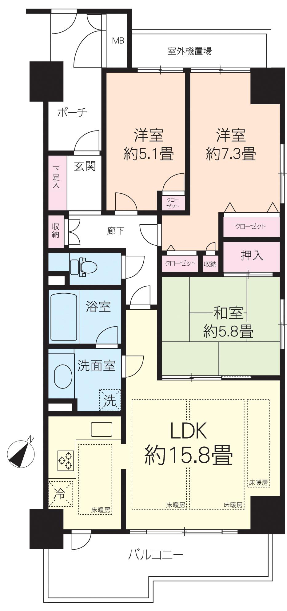 Floor plan. 3LDK, Price 25,800,000 yen, Occupied area 75.19 sq m , Balcony area 9.82 sq m