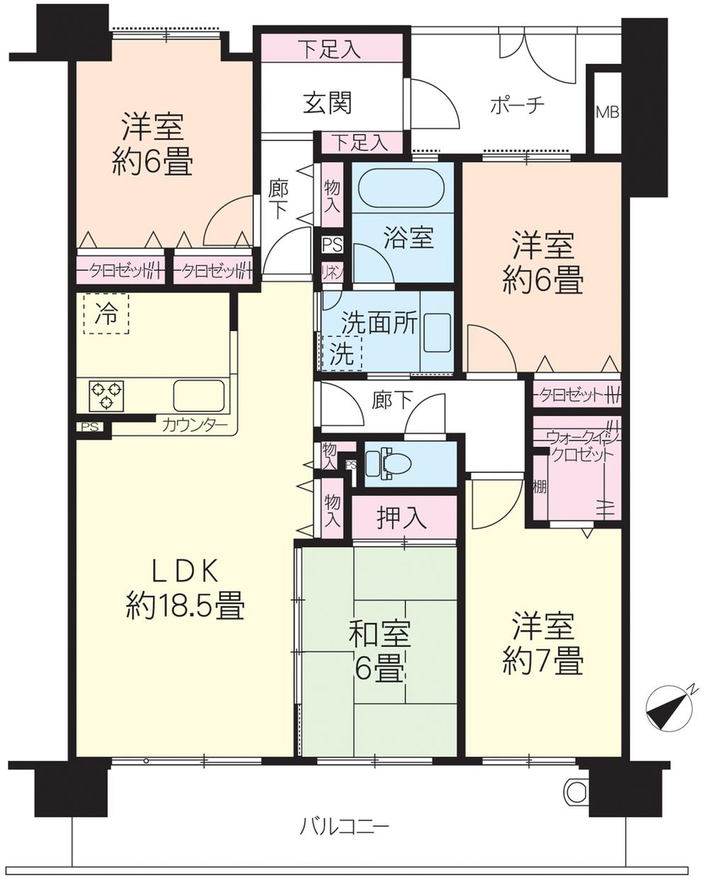 Floor plan. 4LDK, Price 26 million yen, Footprint 100.08 sq m , Balcony area 15.7 sq m