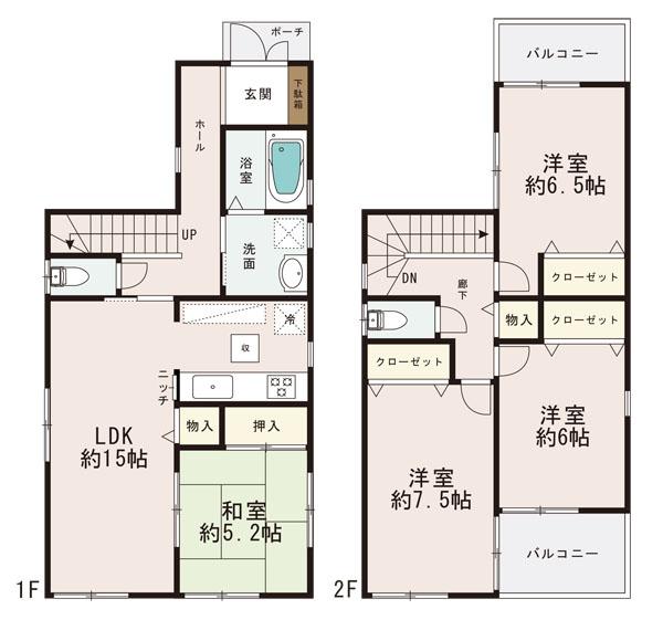 Floor plan. (Building 2), Price 35,800,000 yen, 4LDK, Land area 106.28 sq m , Building area 98.41 sq m