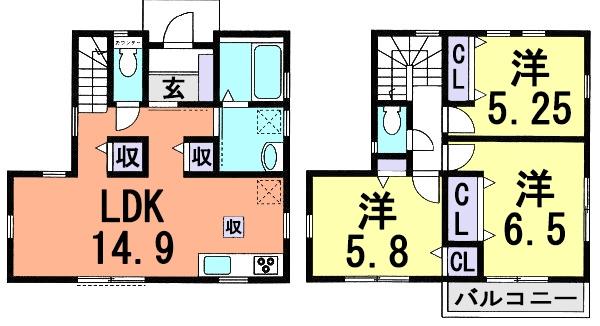 Floor plan. 21.3 million yen, 3LDK, Land area 79.7 sq m , Building area 78.37 sq m